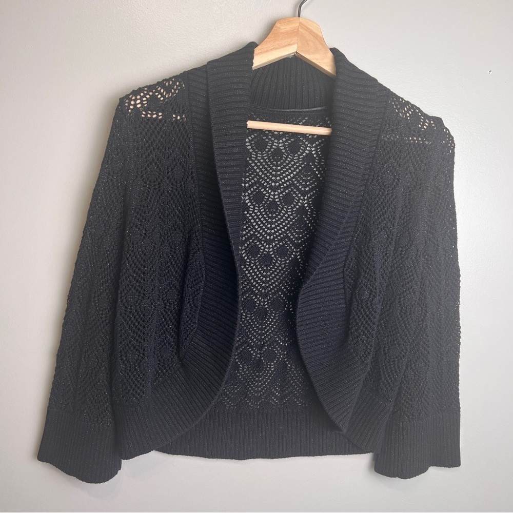 Elegant Women's Black Knit Open Cardigan Size Small to Medium EUC
